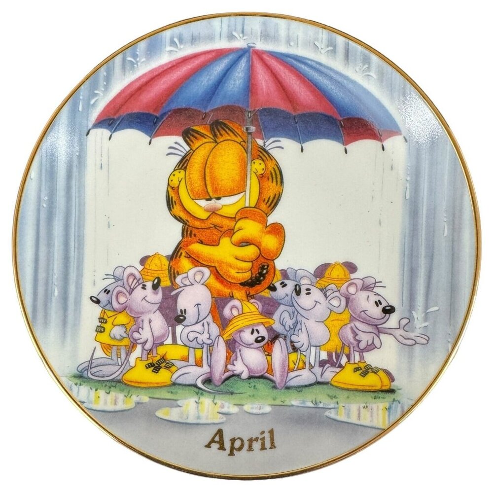 Danbury Mint Garfield April Showers Calendar Plate Jim Davis 1987 A647 Vintage